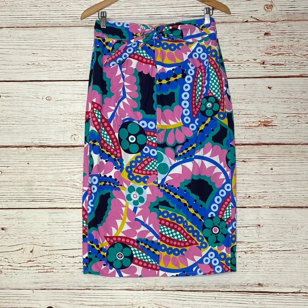 J Crew Tie Back Tulip Hem Skirt in Ratti Kaleidoscope Floral Sz 2 - Picture 9 of 16